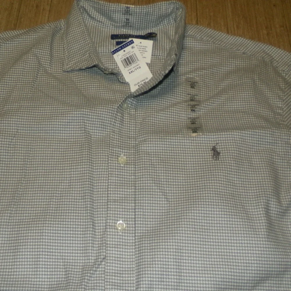 Polo Ralph Lauren Mens Slim Fit XXL Houndstooth Button Down Flannel Shirt NWT